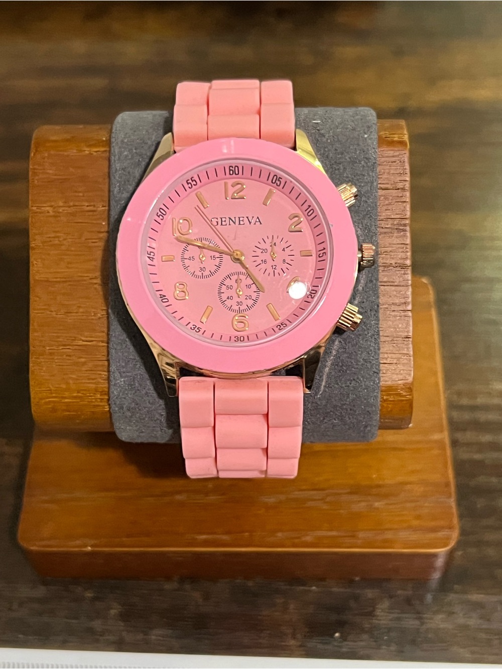 Geneva Pink and Gold Women's Silicone Band Fashion Watch